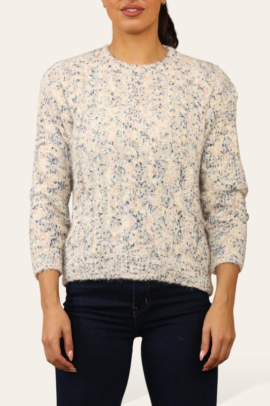 COLOUR FLECK KNITTED SOFT FLUFFY JUMPER CREAM