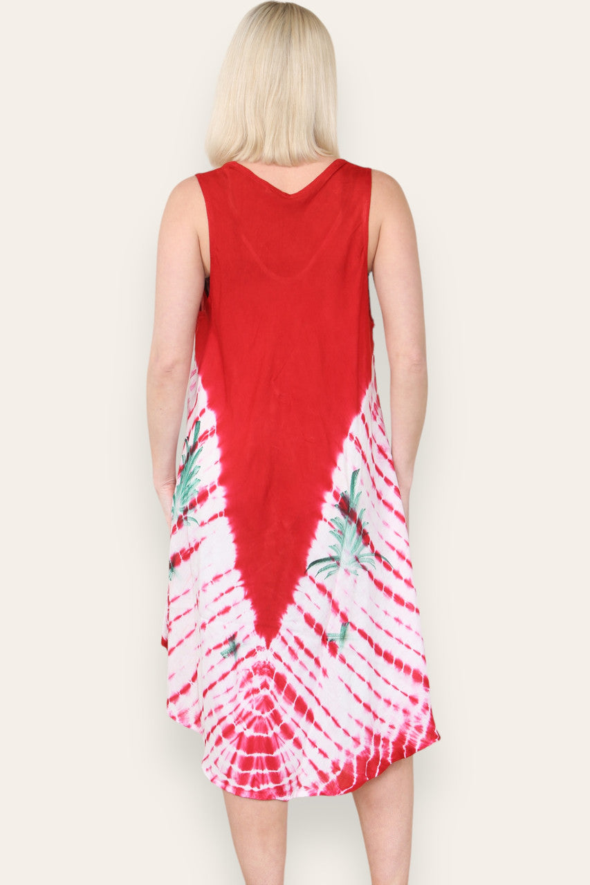 FLORAL PRINT SLEEVELESS UMBRELLA DRESS RED