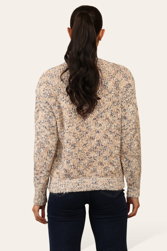 COLOUR FLECK KNITTED SOFT FLUFFY JUMPER STONE