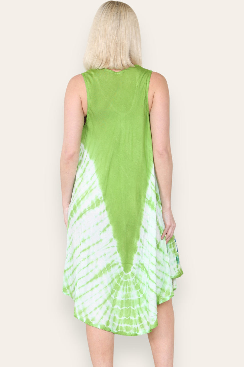 FLORAL PRINT SLEEVELESS UMBRELLA DRESS LIME