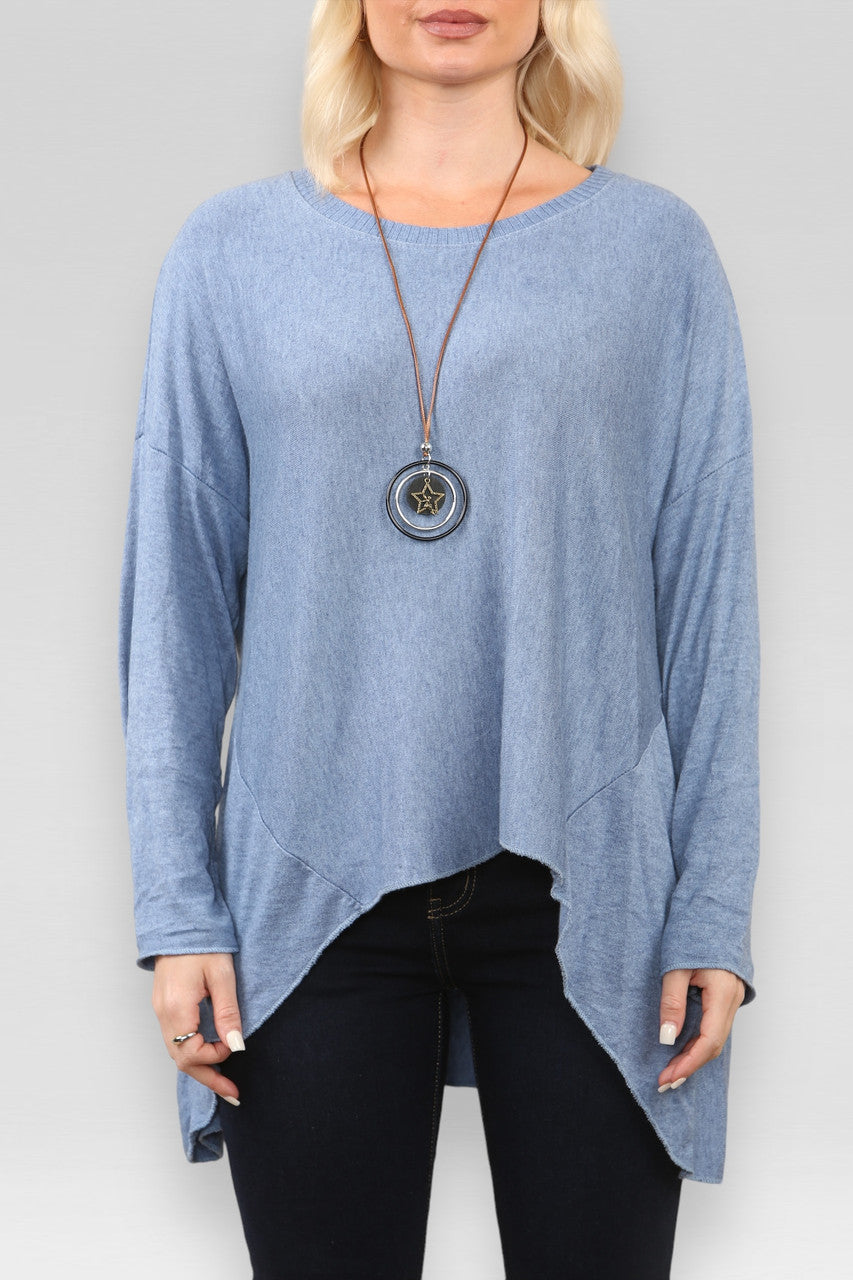 DROPPED RUG NAUWKNETSEL TOP MET KETTING spijkerstof