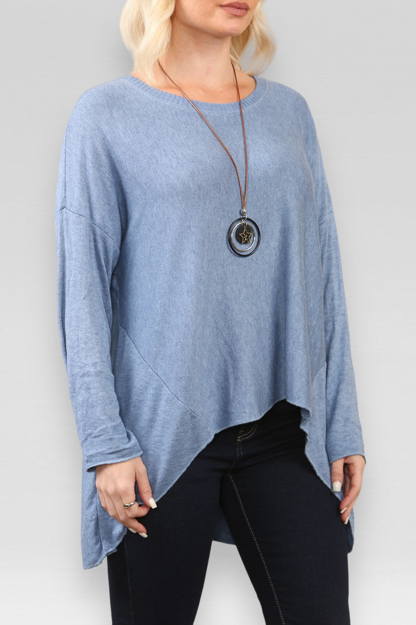 DROPPED RUG NAUWKNETSEL TOP MET KETTING spijkerstof