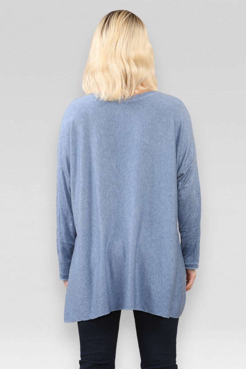 DROPPED RUG NAUWKNETSEL TOP MET KETTING spijkerstof