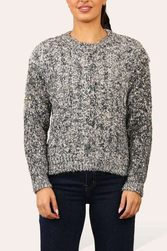 COLOUR FLECK KNITTED SOFT FLUFFY JUMPER BLACK