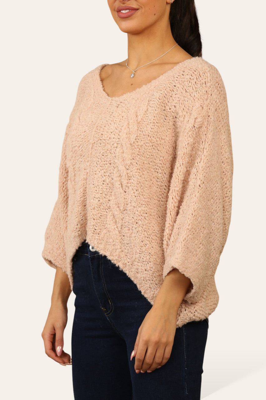 BOUCLÉ GEBREIDE ZACHTE PLUIZIGE TRUI ROZE