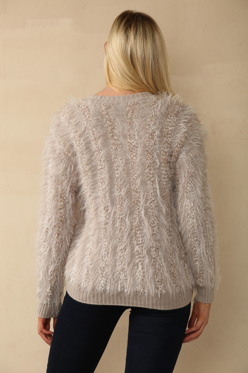 PLUCHE GEBREID VEST MET KNOPEN TAUPE
