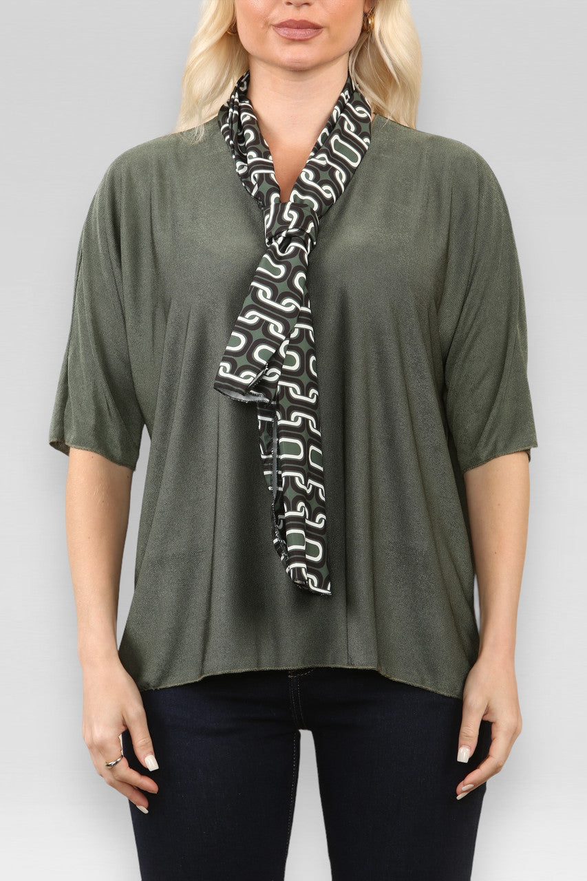LIGHTWEIGHT JUMPER WITH GEOMETRIC SCARF KHAKI