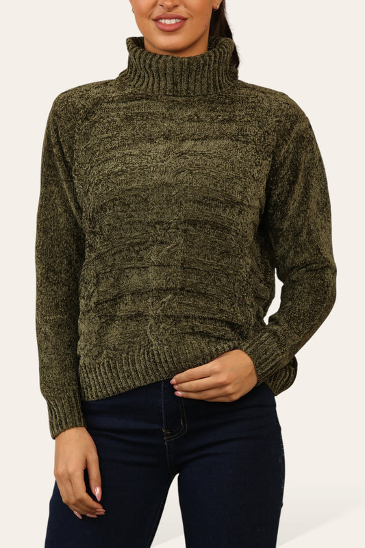 CHENILLE ROLL NECK JUMPER KHAKI
