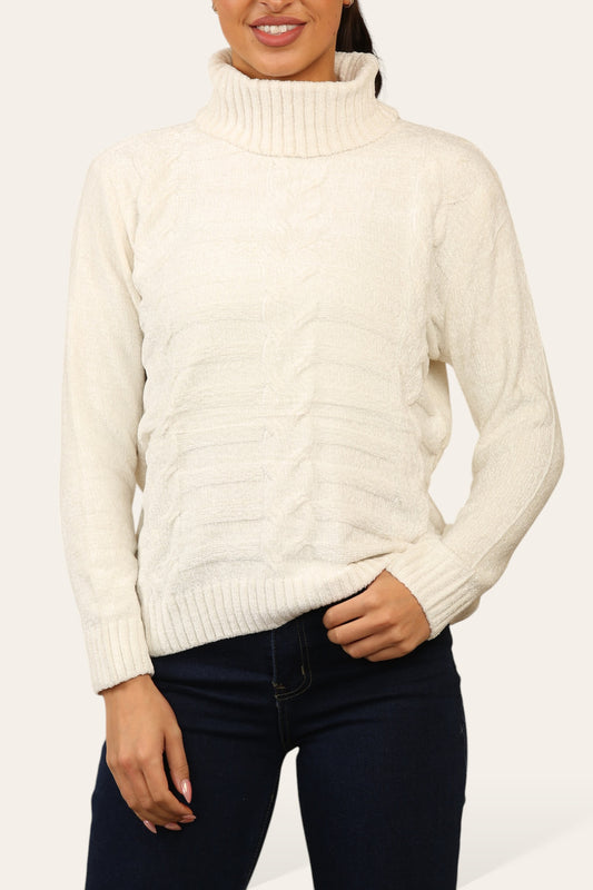 CHENILLE ROLL NECK JUMPER CREAM