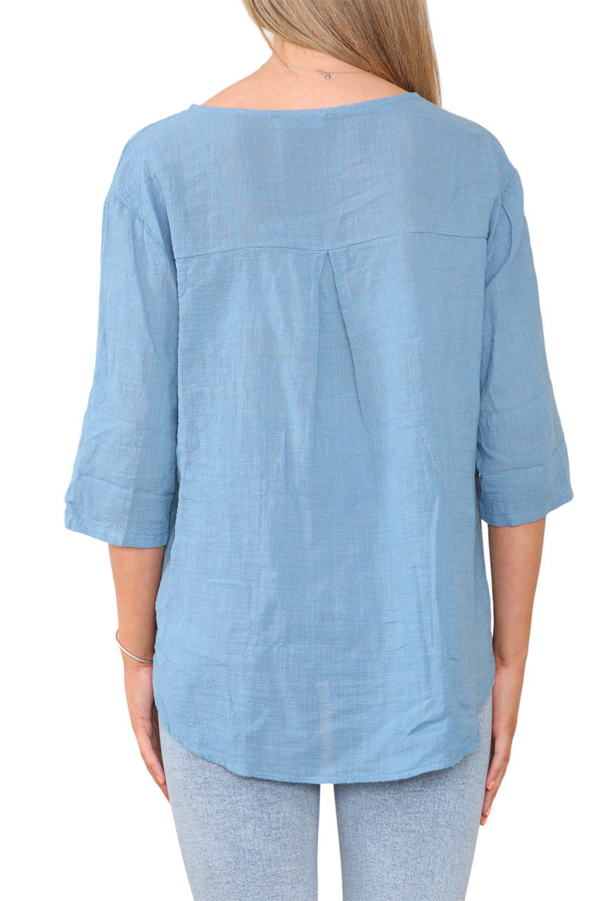 EFFEN OVERHEMD MET GRANDADKRAAG EN KNOPEN DENIM