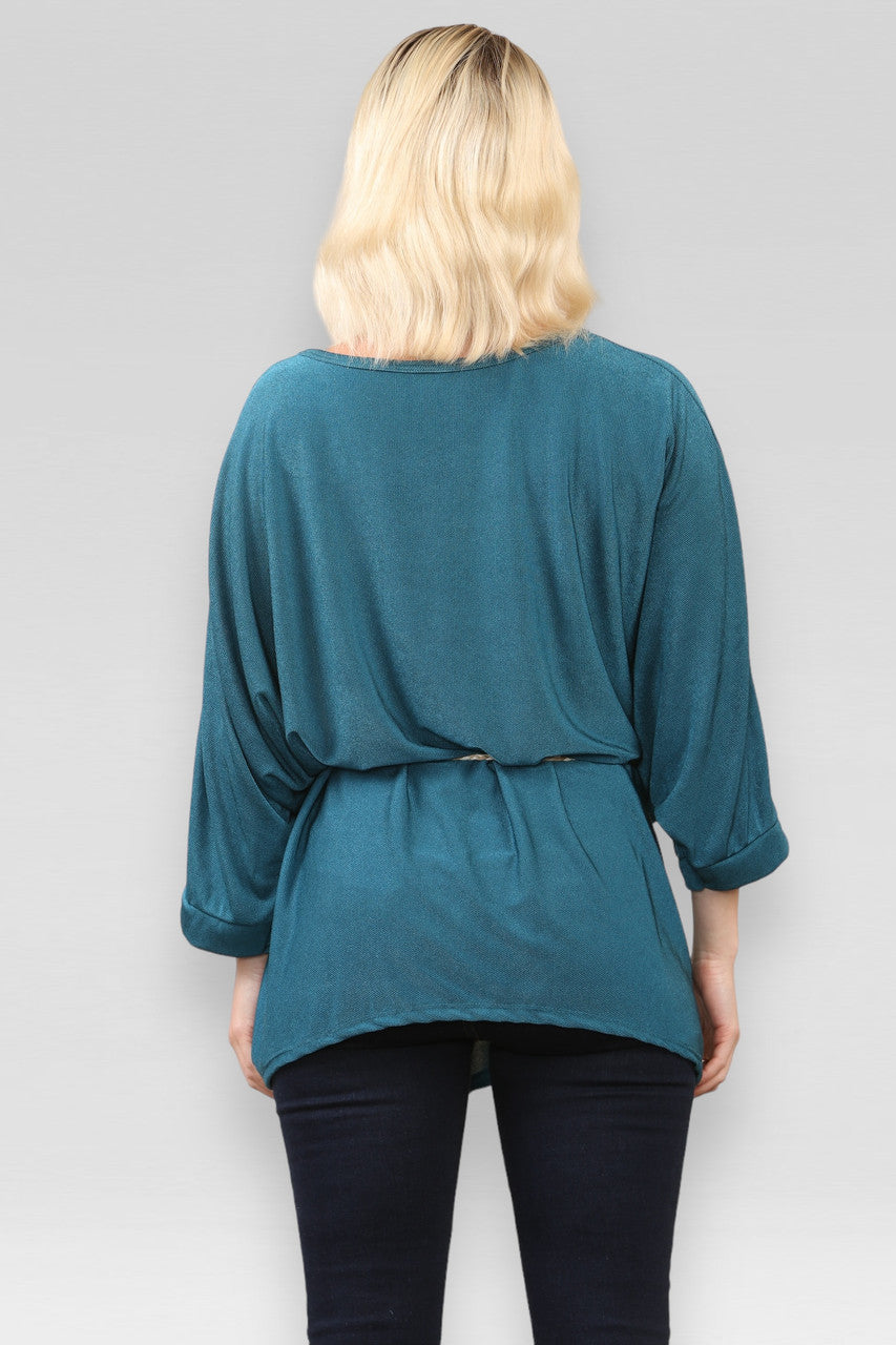 BATWINGTOP MET TOUWKNOOPRIEM/KETTING GROENBLAUW