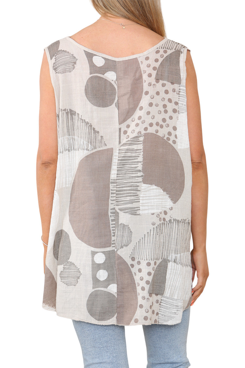 Ladies Mix Print Sleeveless Vest Top Stone