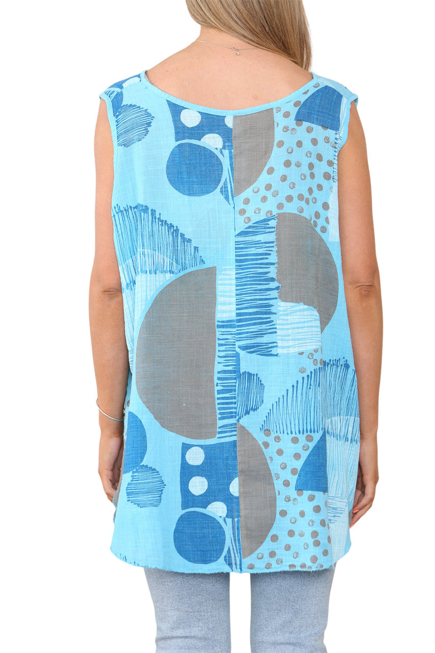 Ladies Mix Print Sleeveless Vest Top Turquoise