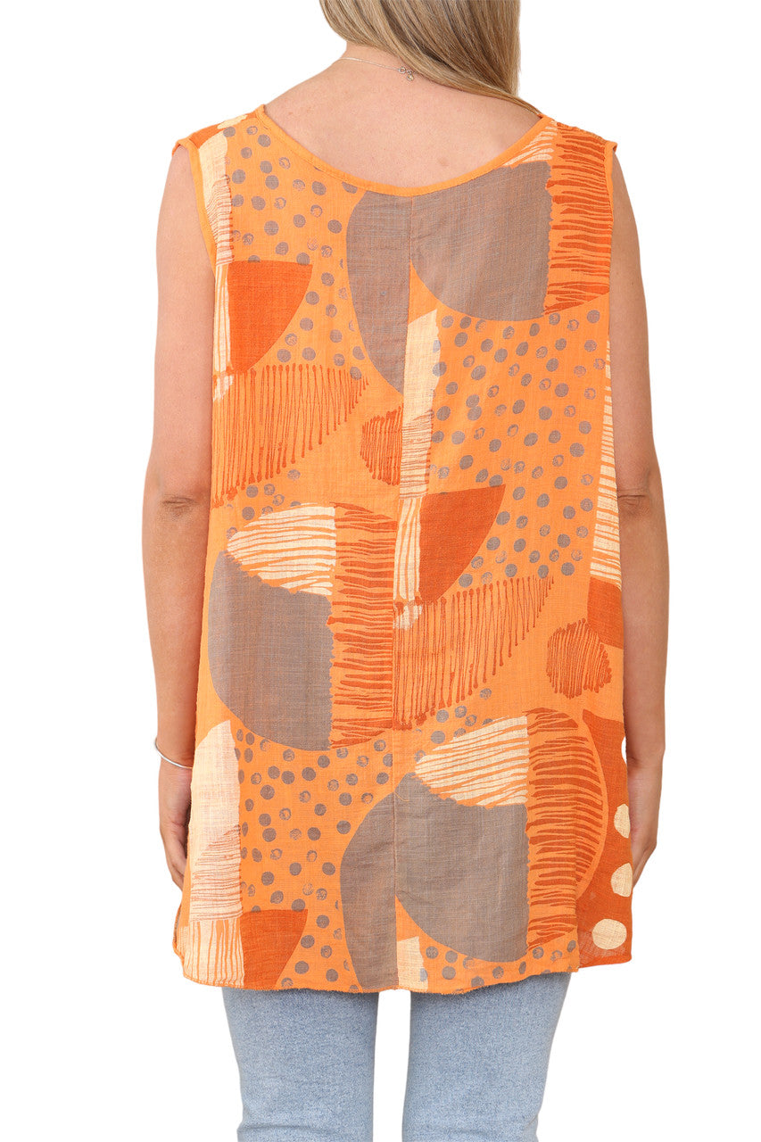 Ladies Mix Print Sleeveless Vest Top Orange