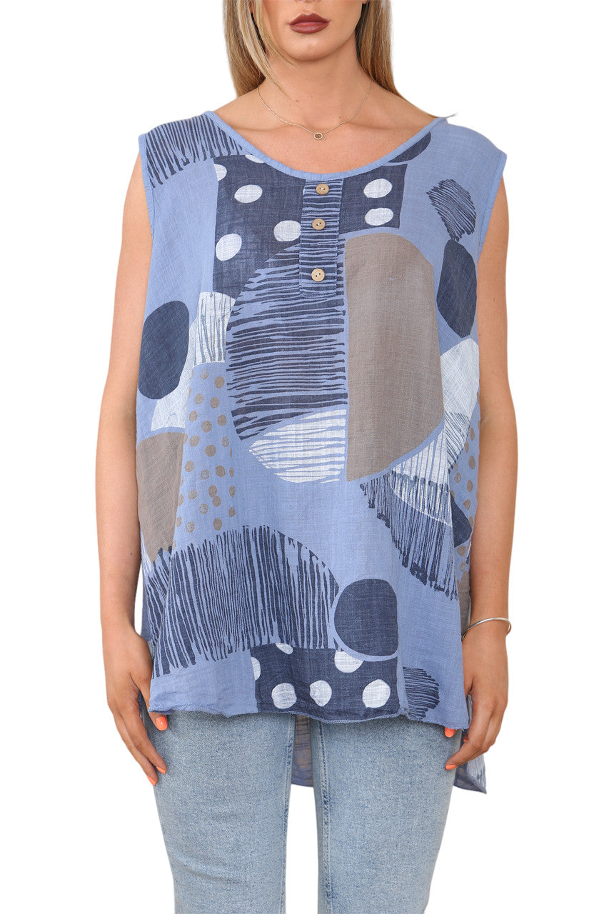 Ladies Mix Print Sleeveless Vest Top Denim