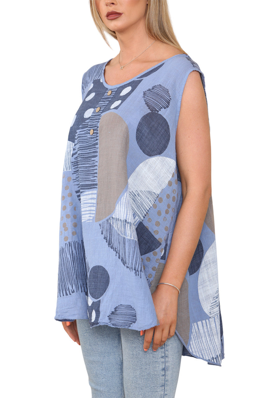 Ladies Mix Print Sleeveless Vest Top Denim