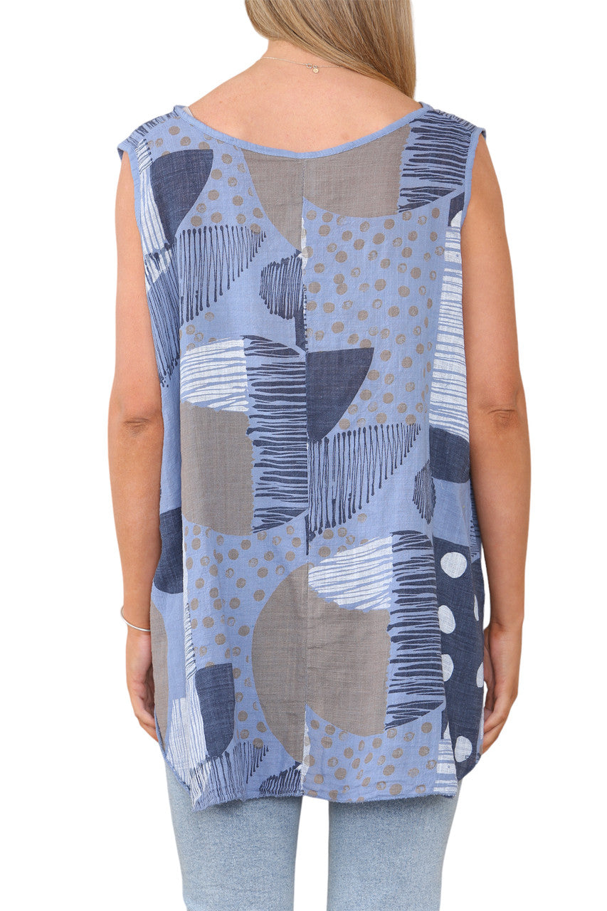 Ladies Mix Print Sleeveless Vest Top Denim