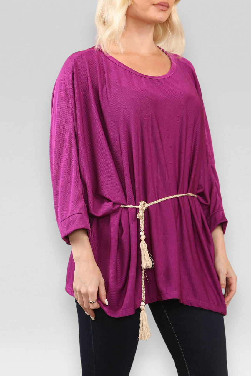 VLEERMUIZMOUW TOP MET ROPE TIE RIEM/COLLIER MAGENTA
