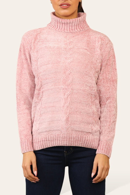 CHENILLE ROLL NECK JUMPER PINK