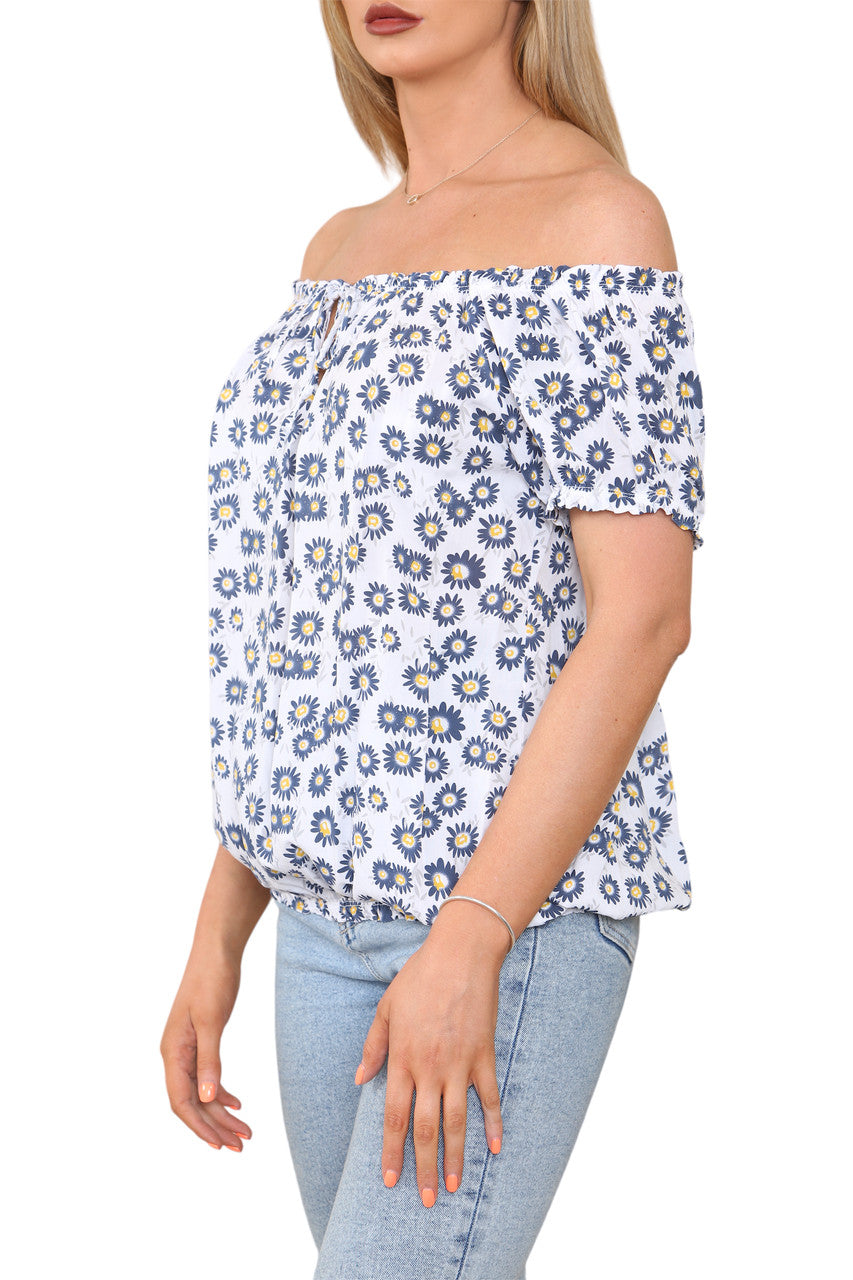 BARDOT OFF SHOULDER FLORAL PRINT TOP WHITE