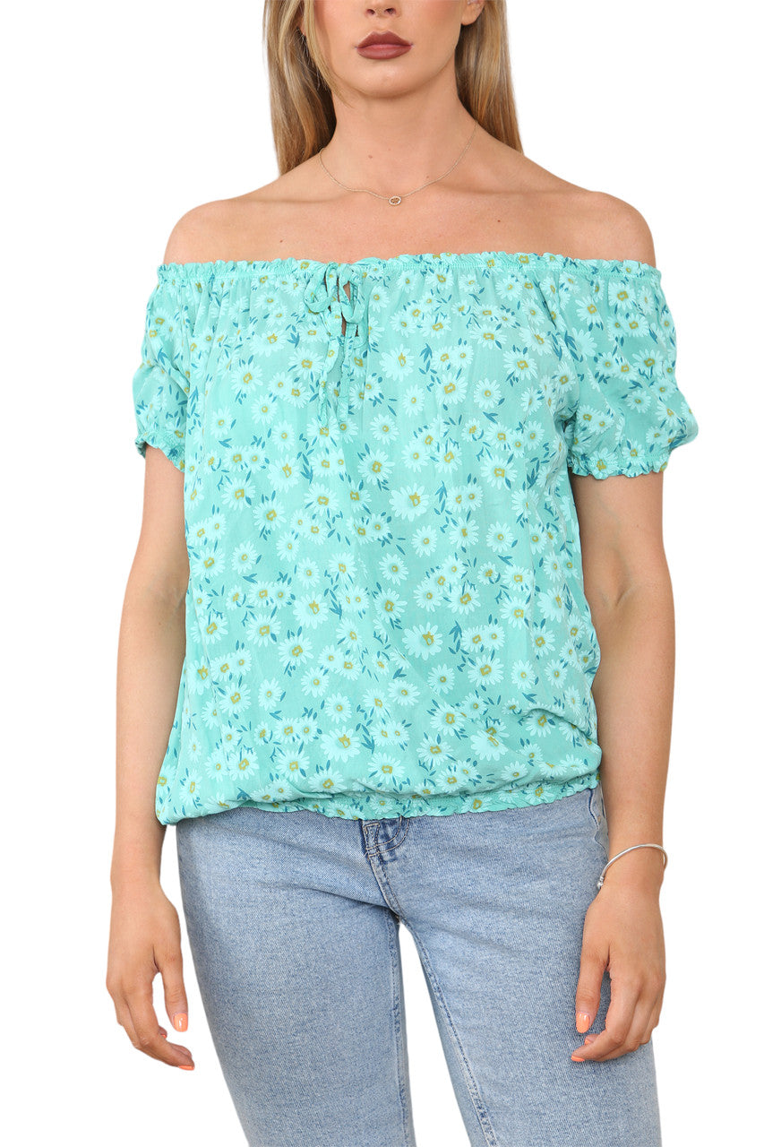 Ladies Bardot Off The Shoulder Floral Print Top Jeal