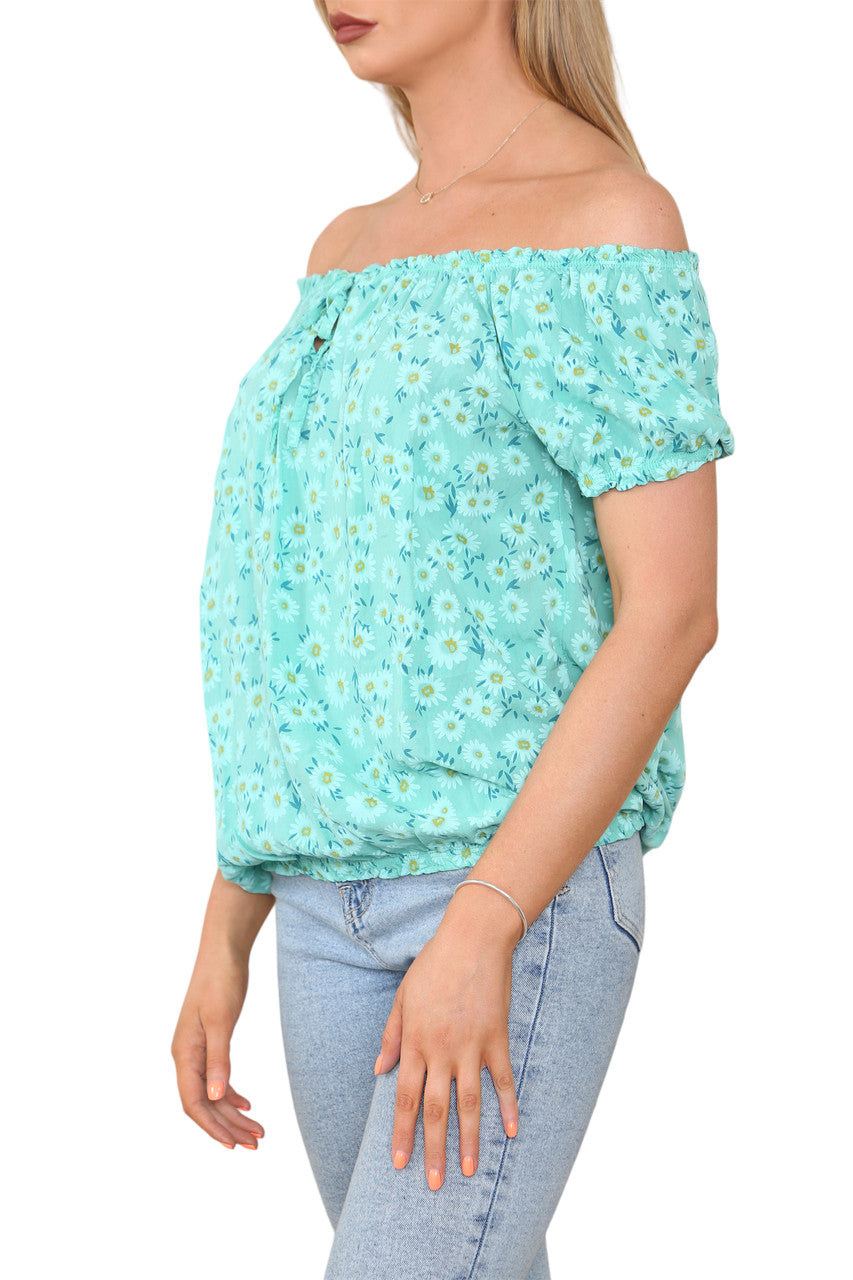 Ladies Bardot Off The Shoulder Floral Print Top Jeal