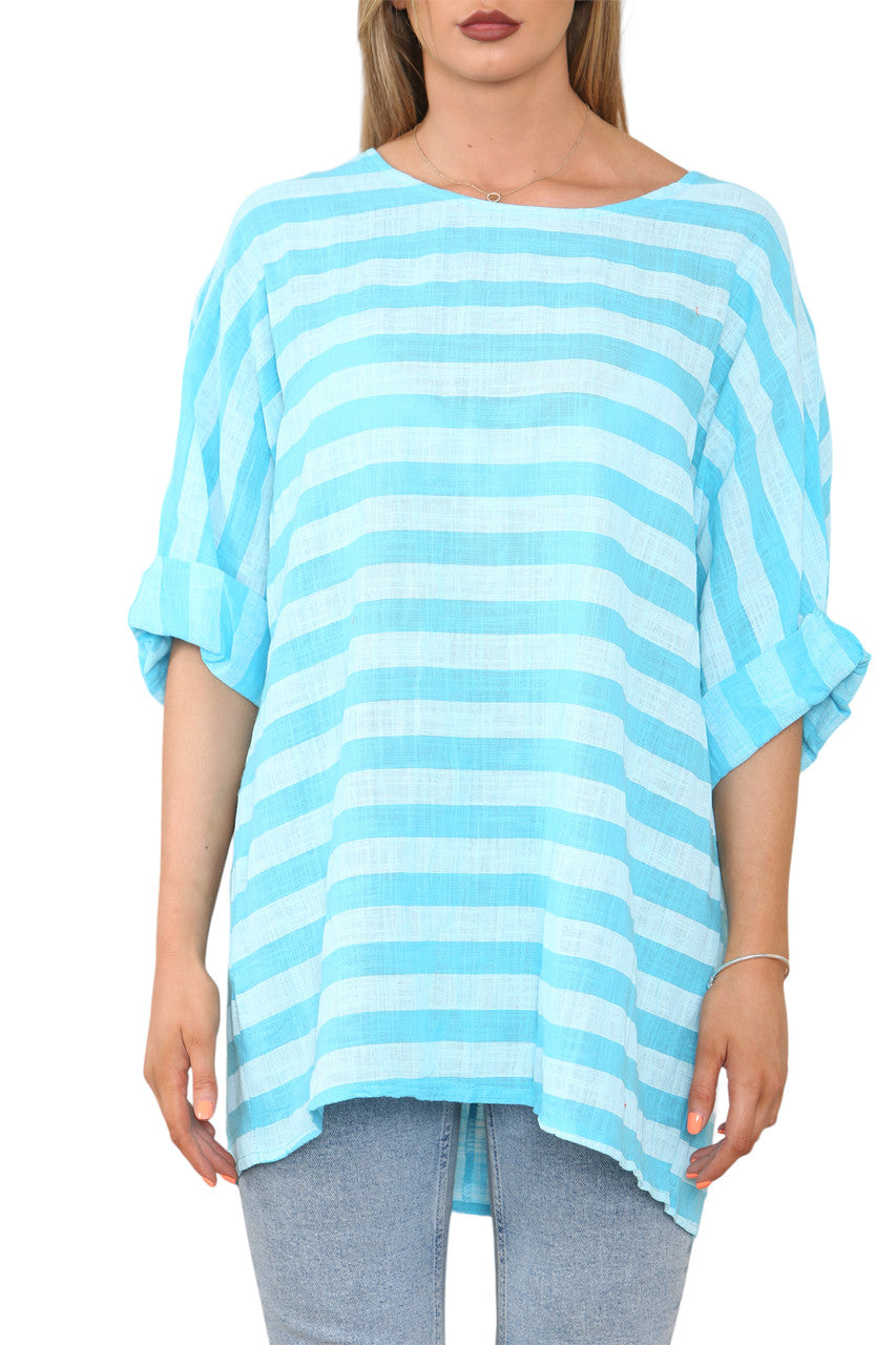 WIDE BLOCK STRIPED TOP TURQUOISE