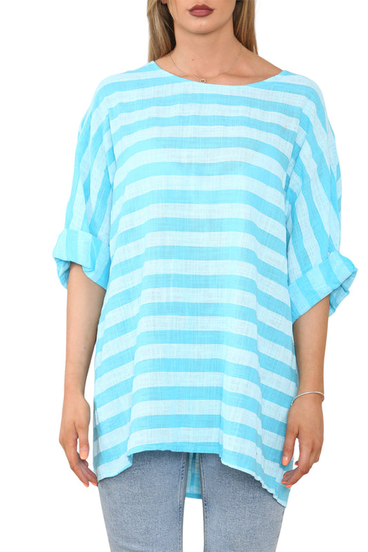 BREED GESTREEPT TOPJE TURQUOISE