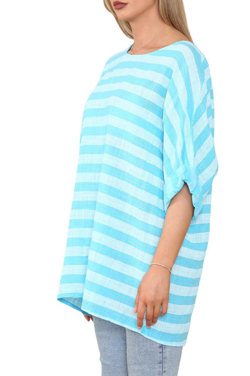 WIDE BLOCK STRIPED TOP TURQUOISE