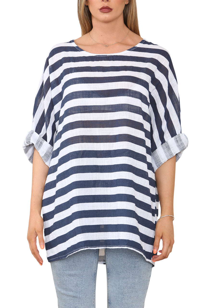 WIDE BLOCK STRIPED TOP WHITE