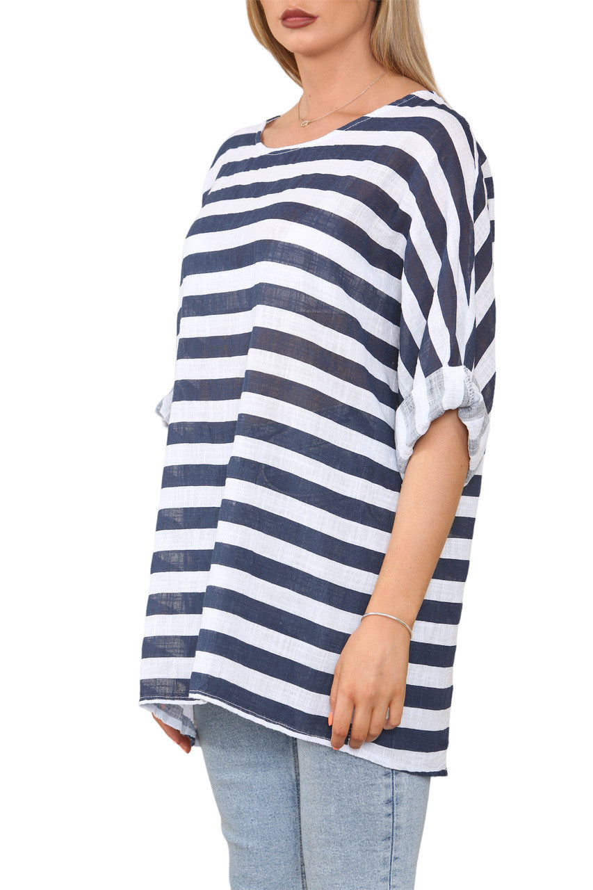 WIDE BLOCK STRIPED TOP WHITE