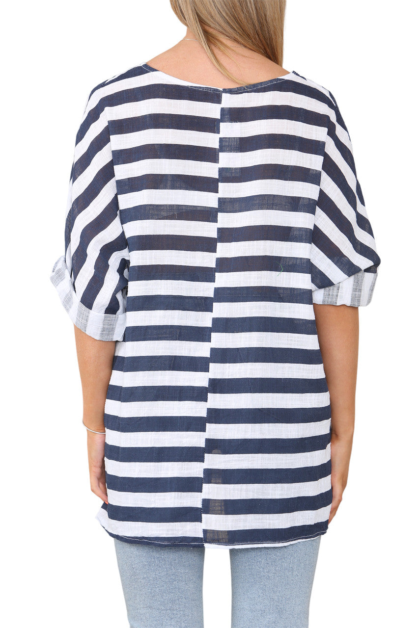 WIDE BLOCK STRIPED TOP WHITE
