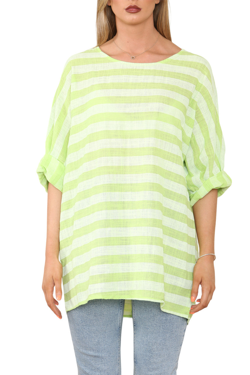 WIDE BLOCK STRIPED TOP LIME