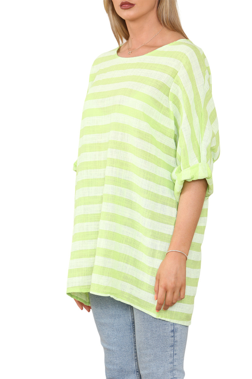 WIDE BLOCK STRIPED TOP LIME