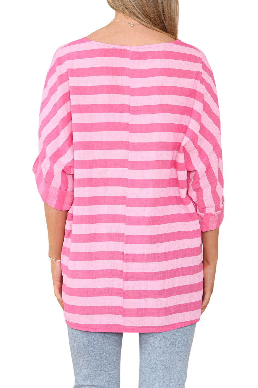 WIDE BLOCK STRIPED TOP CERISE