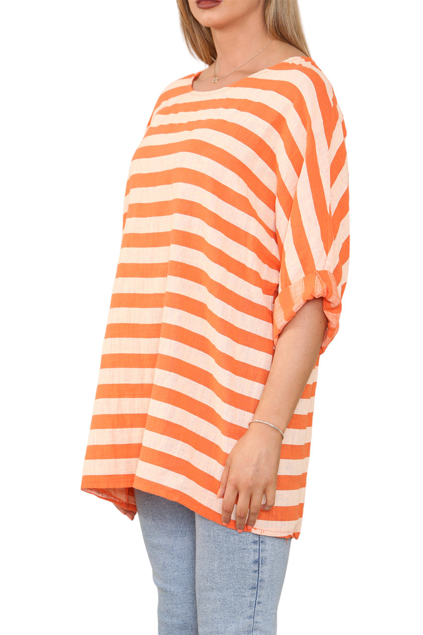 WIDE BLOCK STRIPED TOP ORANGE
