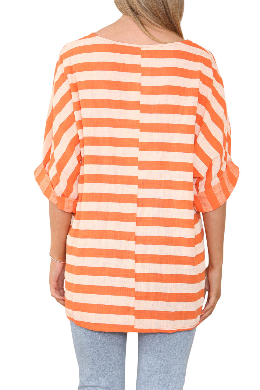 WIDE BLOCK STRIPED TOP ORANGE