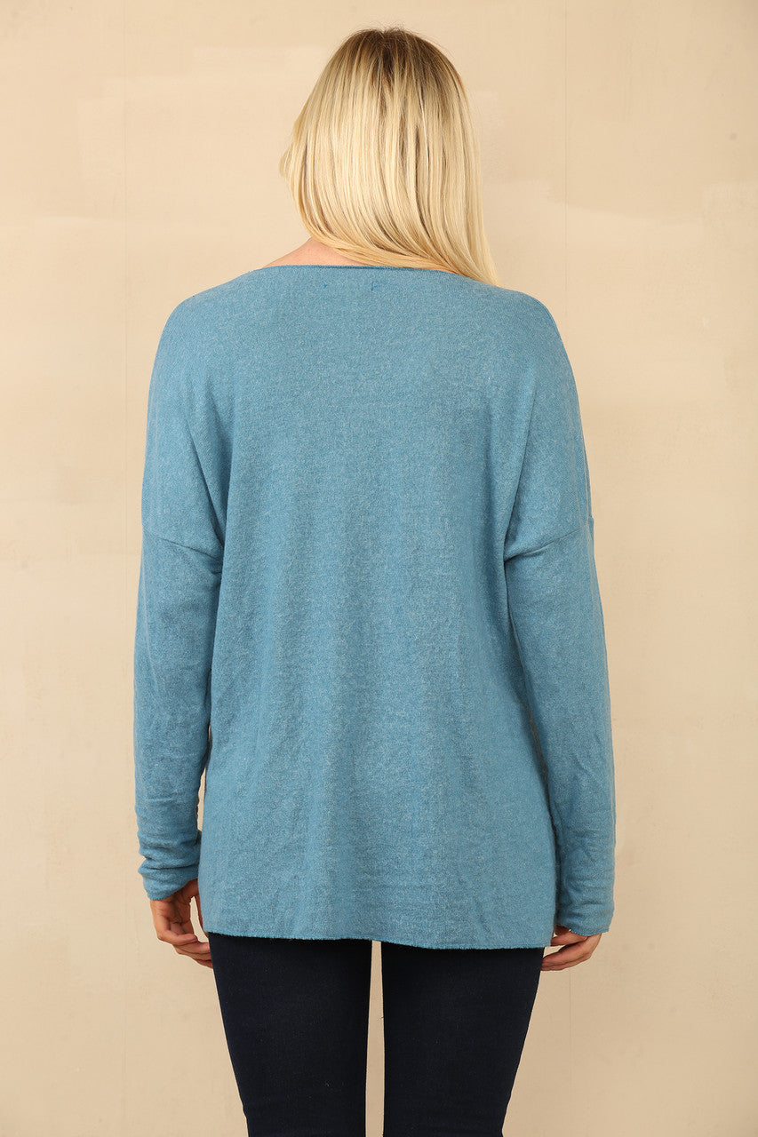DIAMANTE FEATHER FINE KNIT JUMPER TEAL