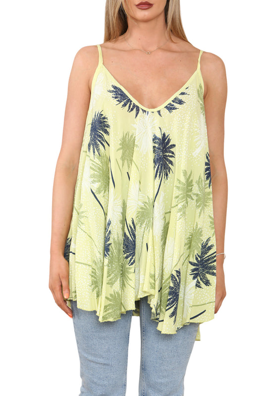 Dames mouwloze top met palmboomprint limoen