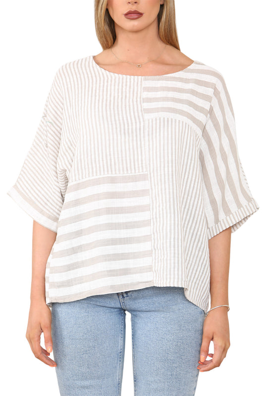 STRIPE BLOCK PRINT TOP STONE
