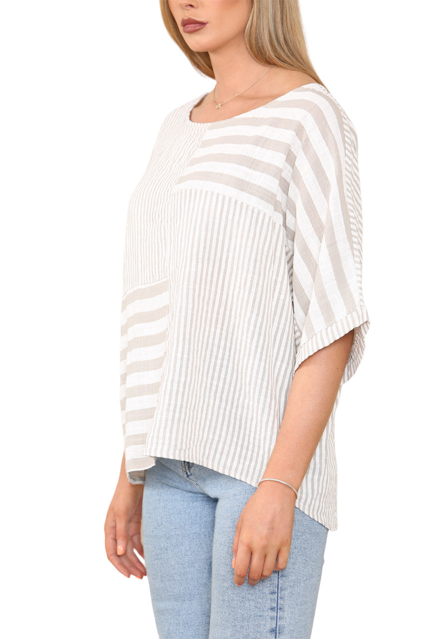 STRIPE BLOCK PRINT TOP STONE