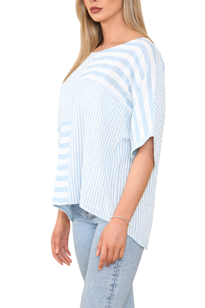 STRIPE BLOCK PRINT TOP LIGHT BLUE