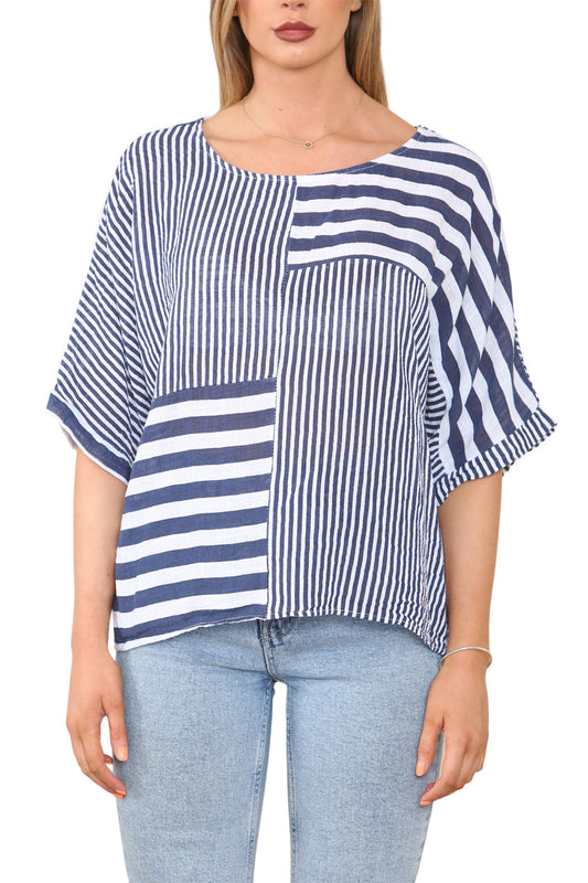 STREEP BLOKPRINT TOP WIT