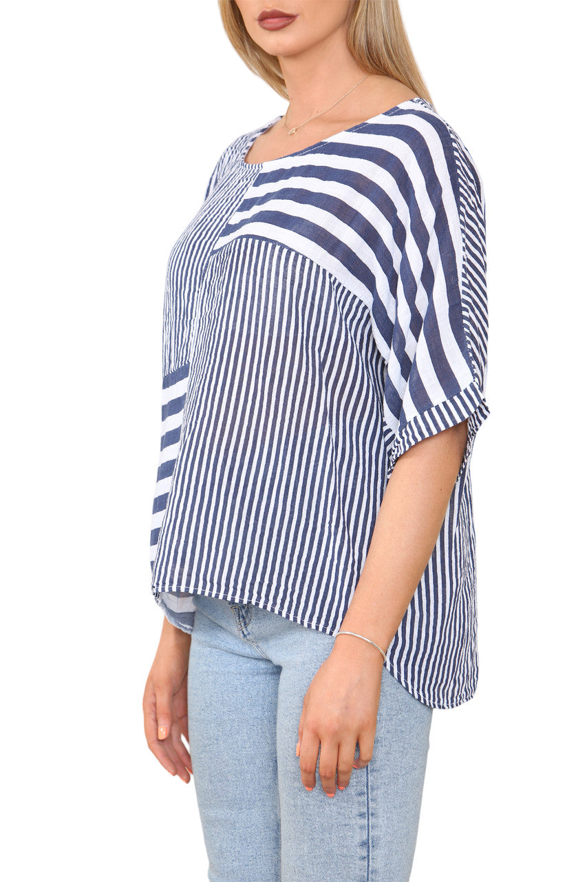 STRIPE BLOCK PRINT TOP WHITE