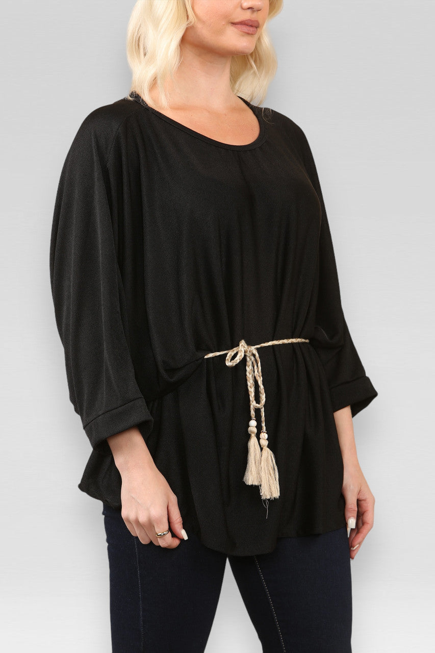 VLEERMUIZENMOUW TOP MET TOUWDASRIEM/KETTING ZWART