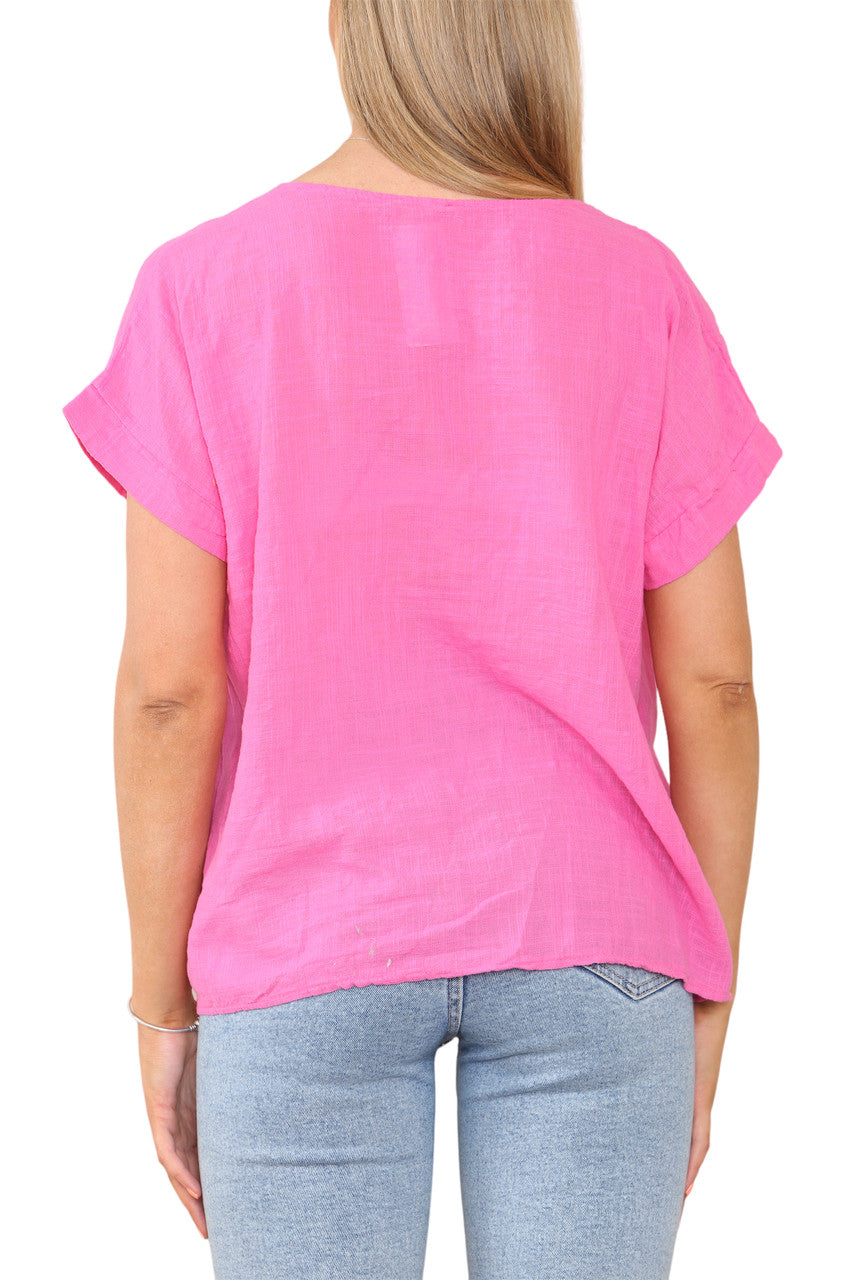 Ladies Dandelion Silhouette Print Top Cerise