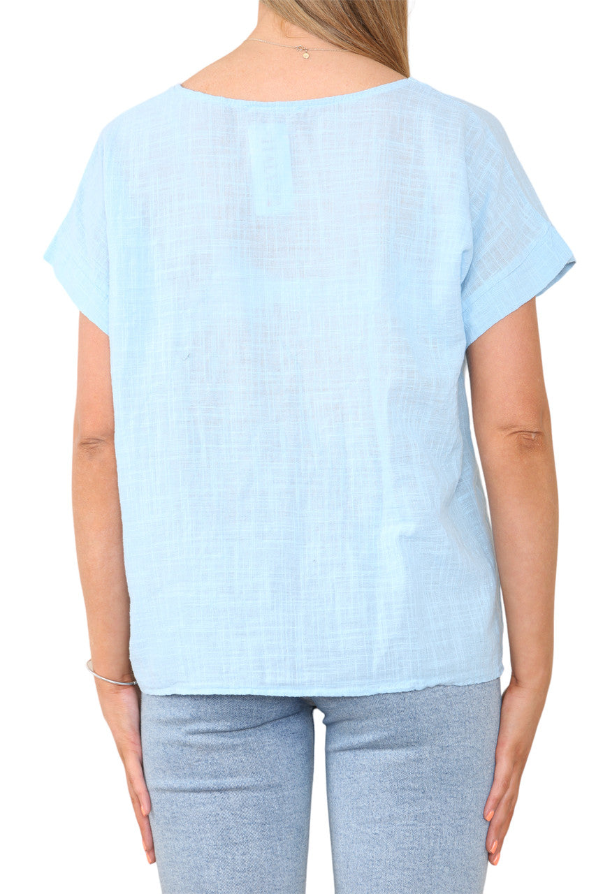 Dames Top met Paardenbloem Silhouet Print Lichtblauw