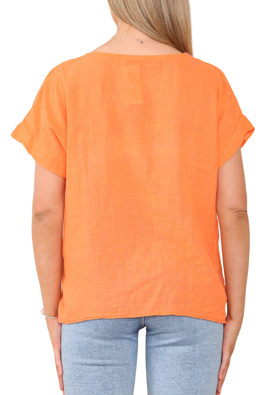 Ladies Dandelion Silhouette Print Top Orange