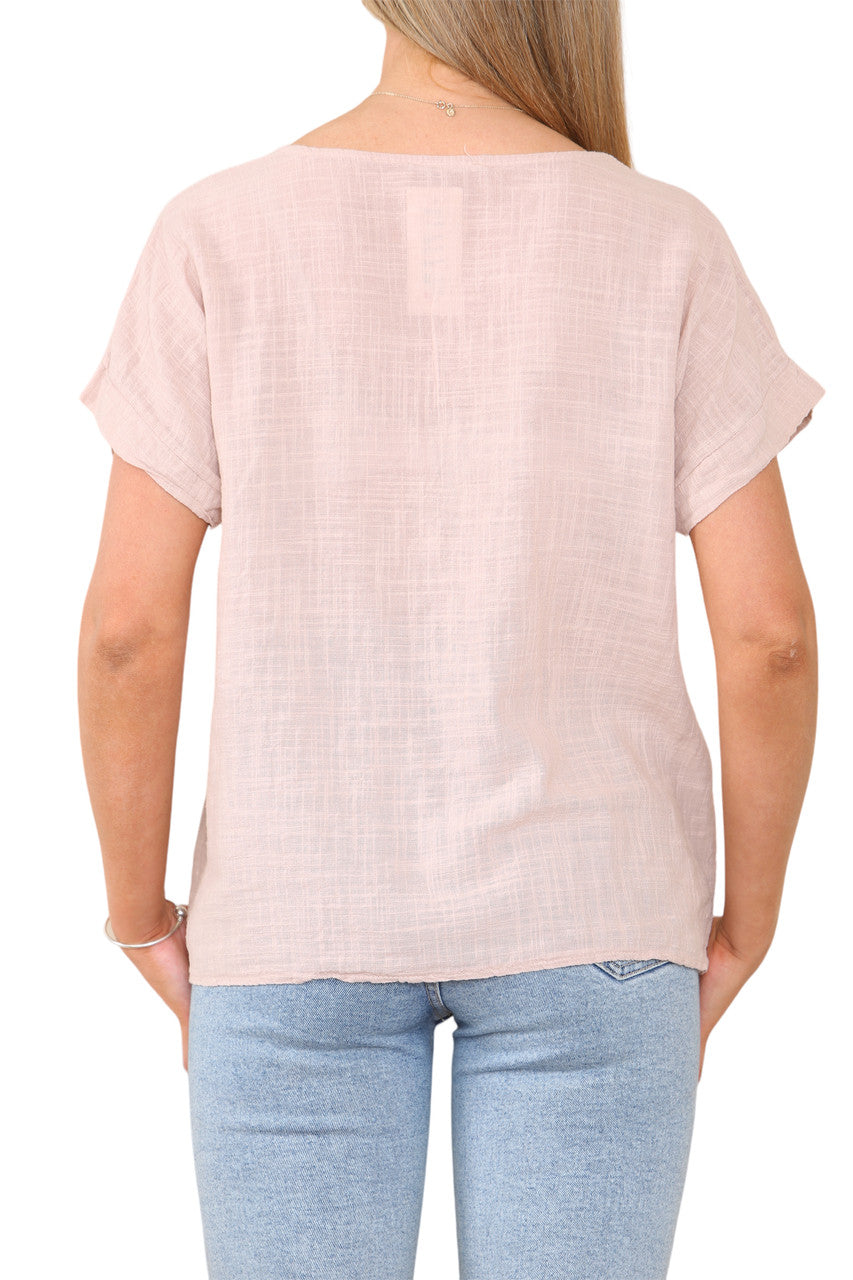 Ladies Dandelion Silhouette Print Top Dusty Pink