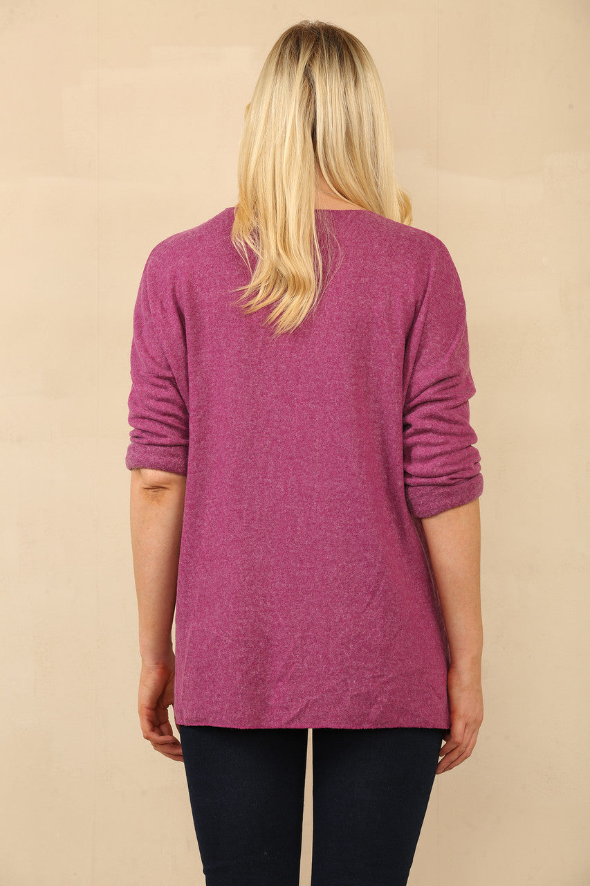 DIAMANTE FEATHER FINE KNIT JUMPER PLUM